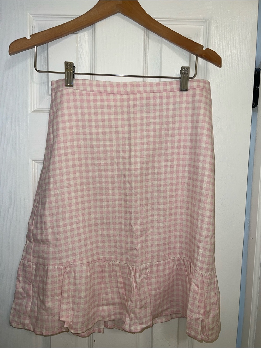 Draper James Pink Gingham Midi Skirt with Ruffle Hem